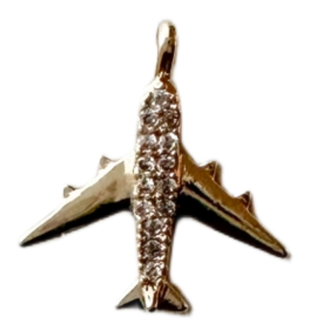 Gold airplane charm with micro pave