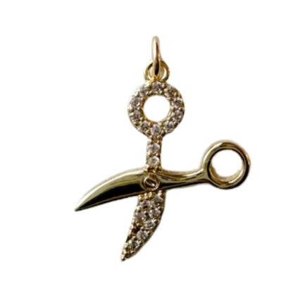 Gold scissors charm with pave accent for hair stylist