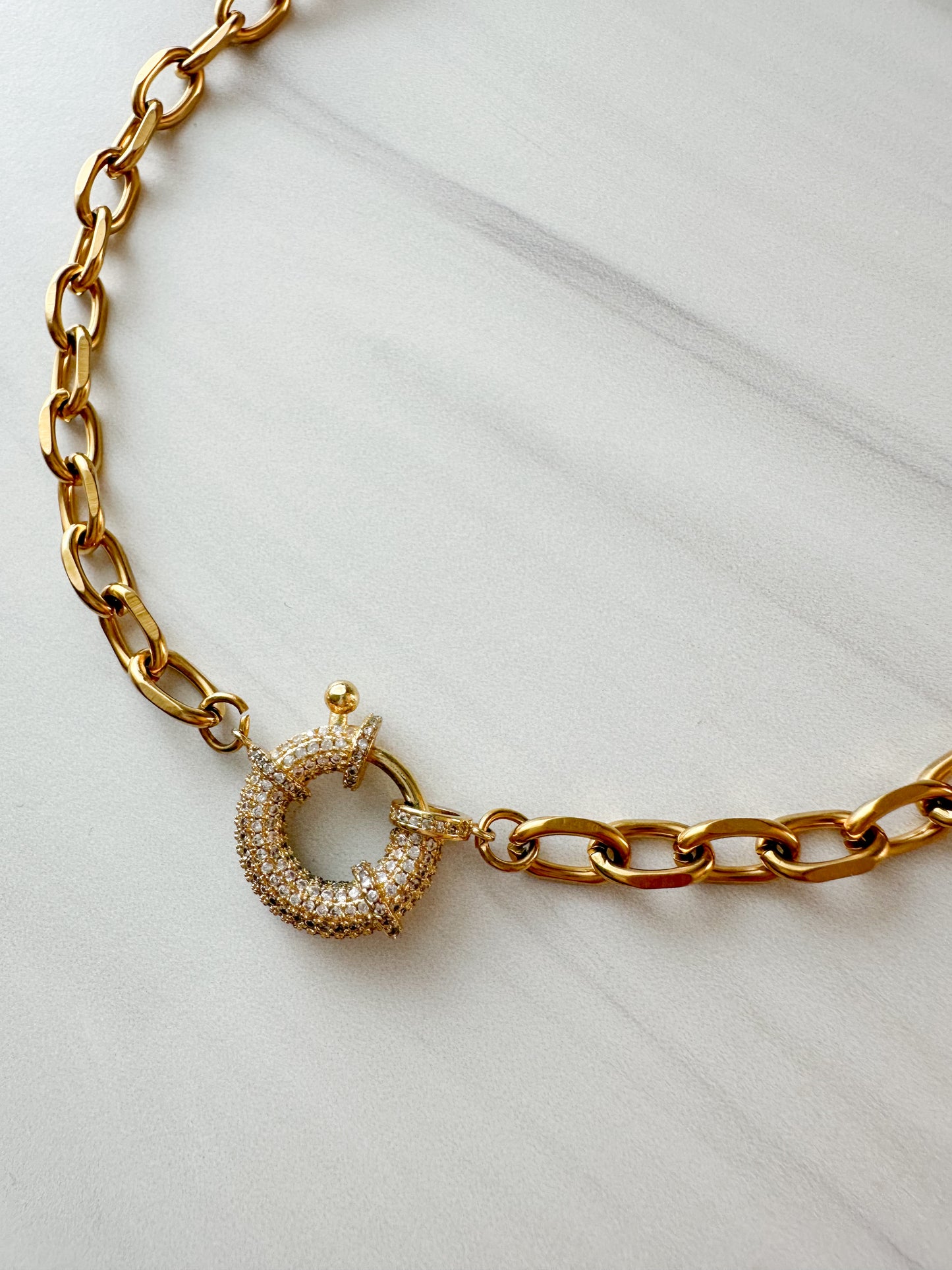 Pave Sailor Clasp Necklace