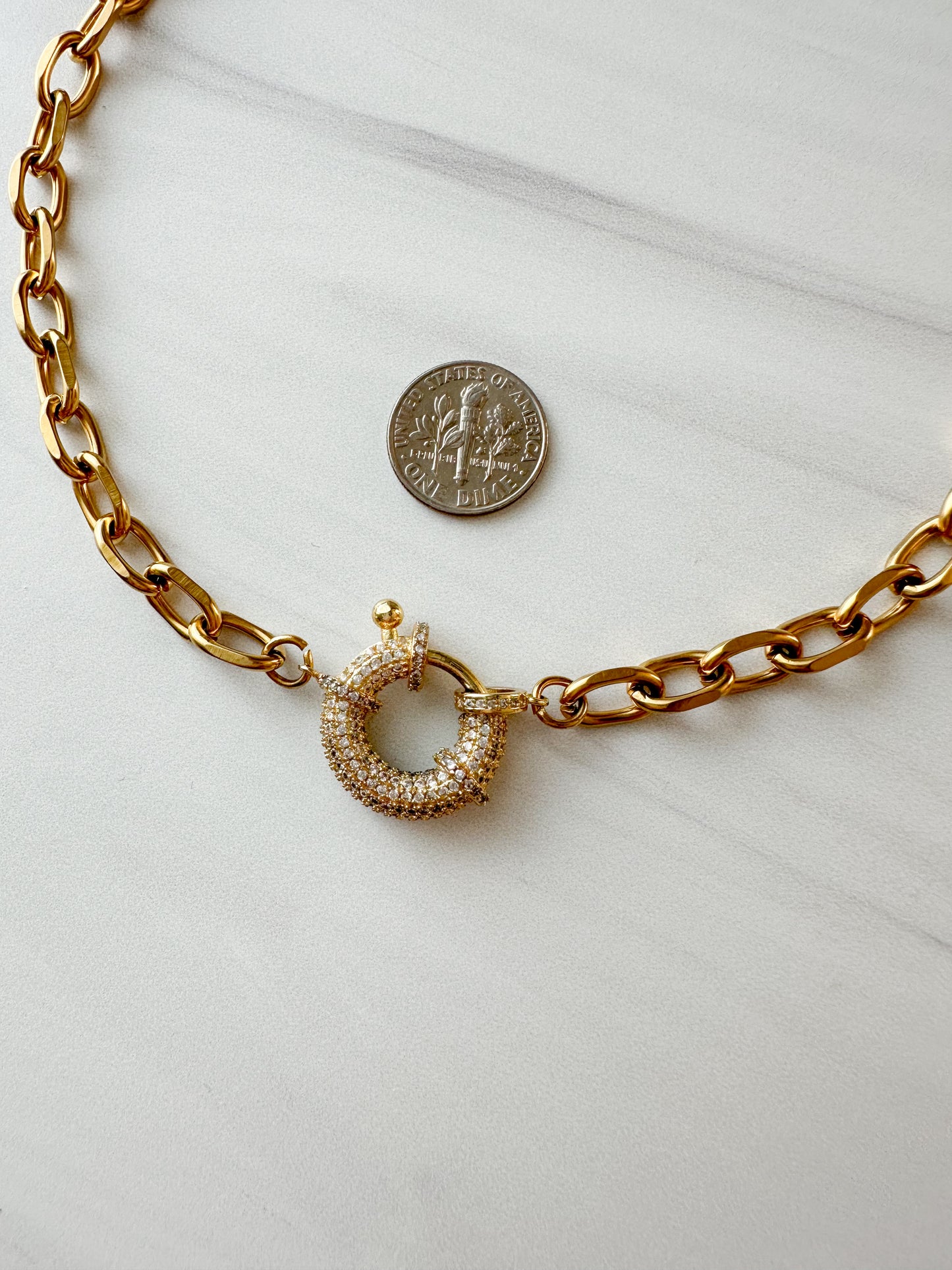 Pave Sailor Clasp Necklace