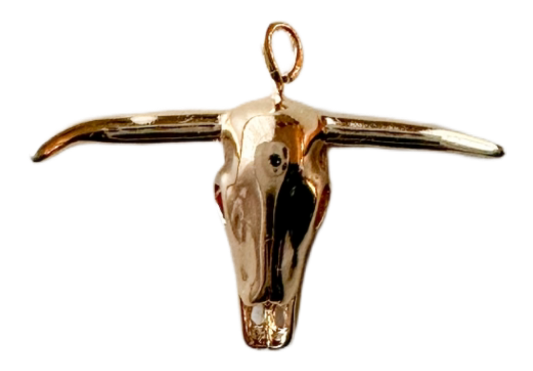 Gold longhorn skull head charm