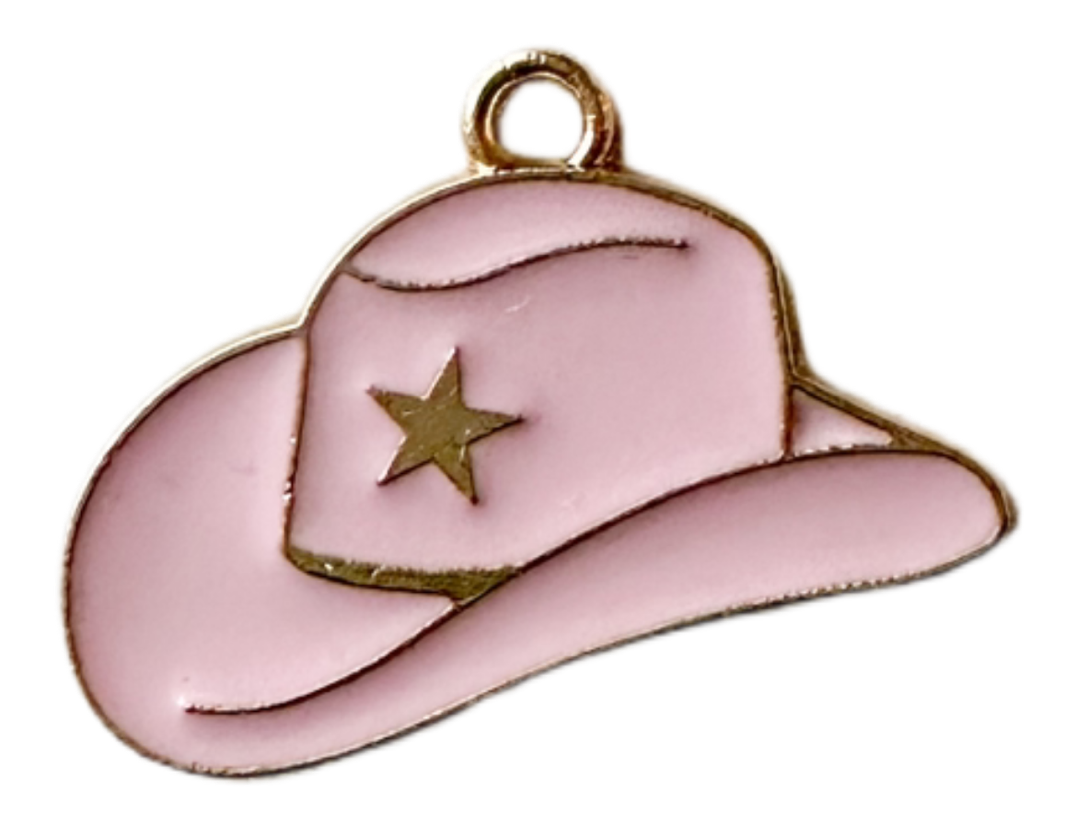 Pink enamel western hat charm