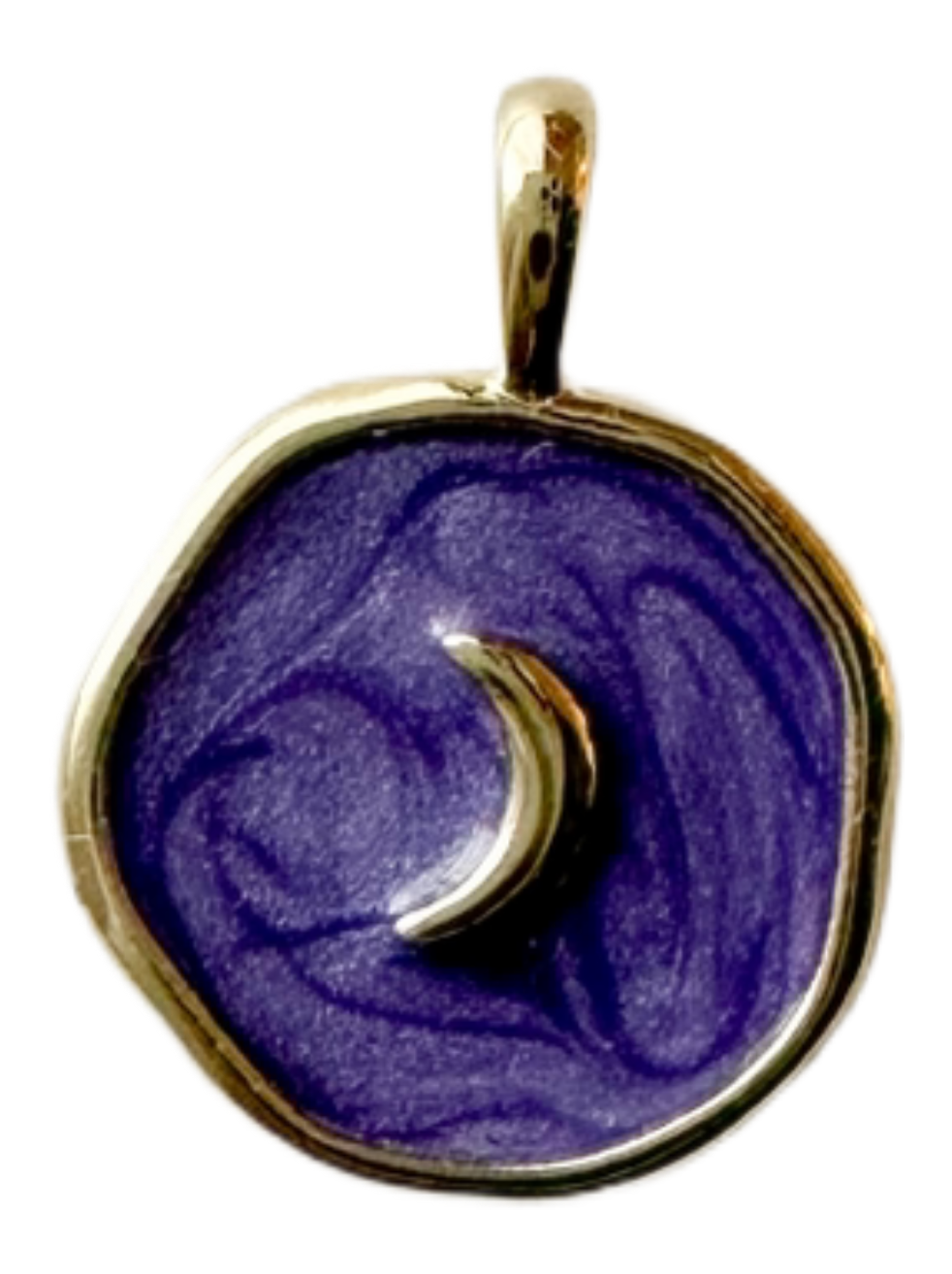 Gold moon charm with purple enamel background