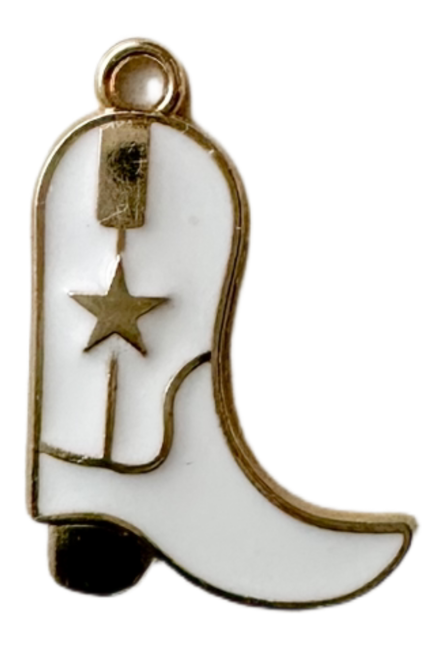 Gold and white enamel western cowboy boot charm