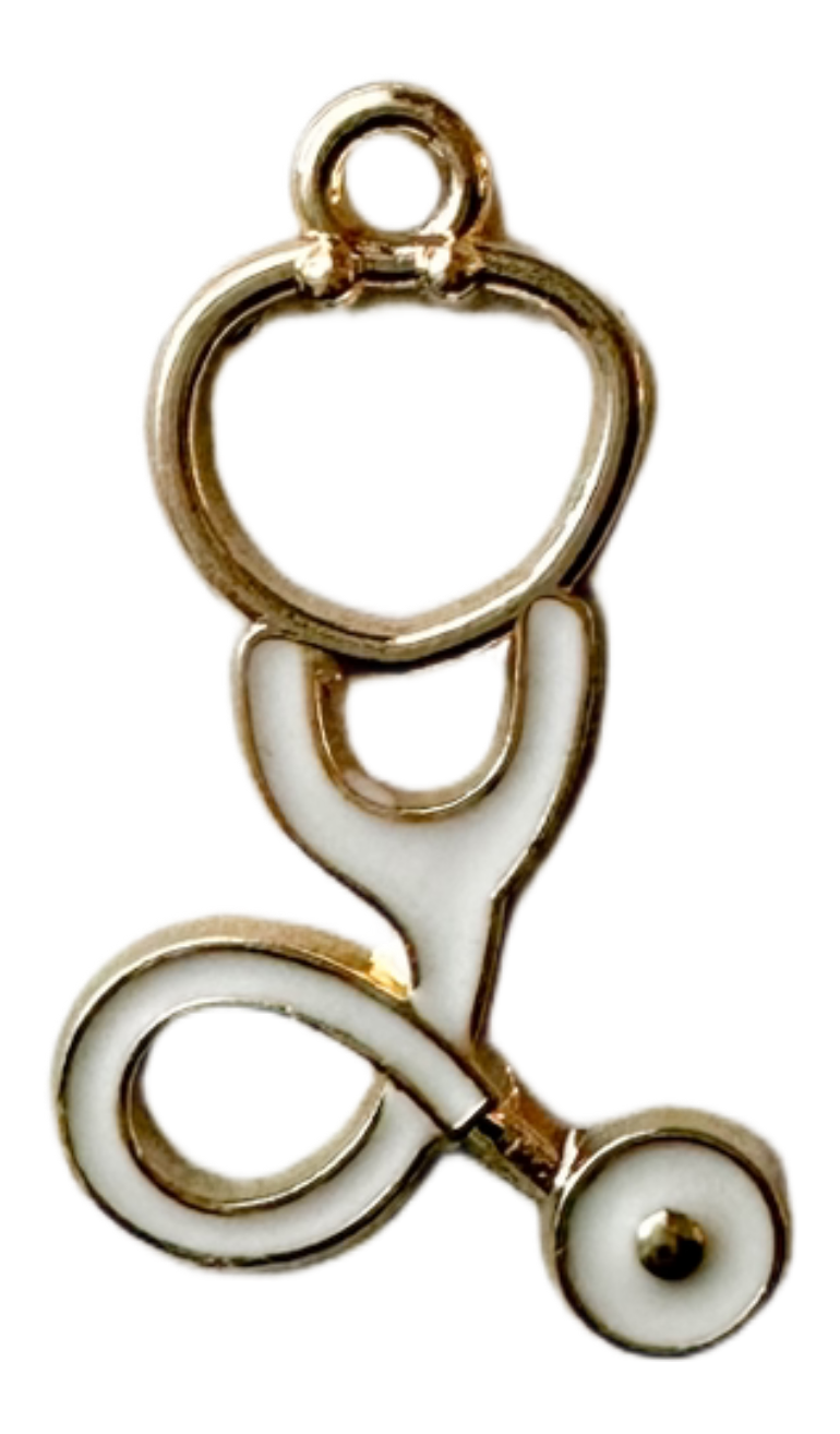 Gold and white enamel stethescope charm