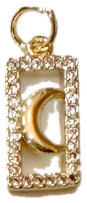 Gold crescent moon charm inside a pave crystal rectangle frame