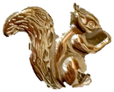 Gold squirrel charm with detailed fluffy tail