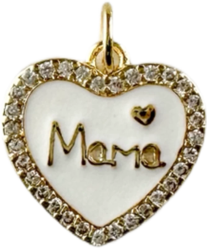 Mama White Enamel Heart Pave Charm