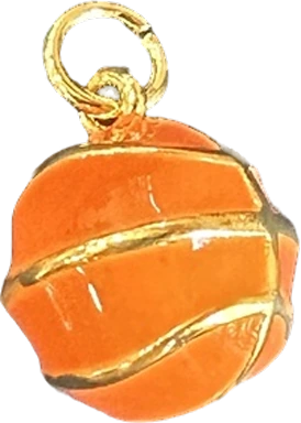 Orange enamel basketball charm with gold seams