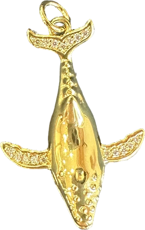 Gold humpback whale charm with crystal pave fins