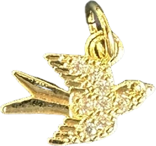Gold swallow bird charm with crystal pave
