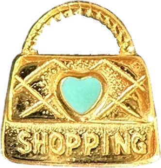 Gold shopping bag charm with turquoise heart