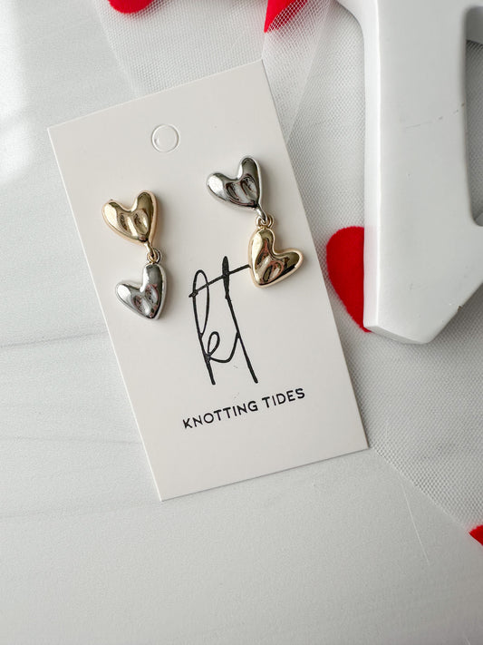 Two-tone heart earrings