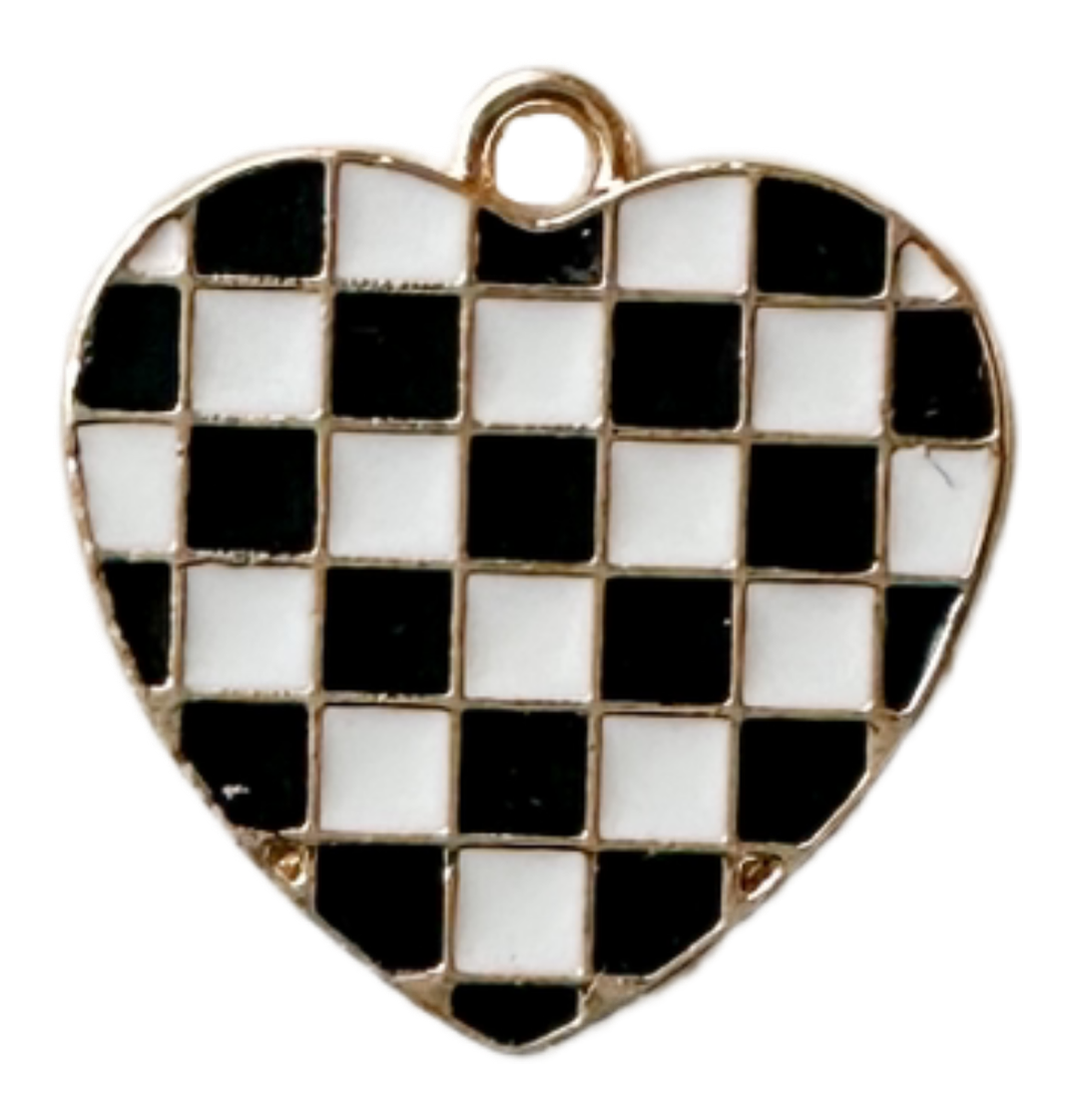 Black and white checkered heart charm