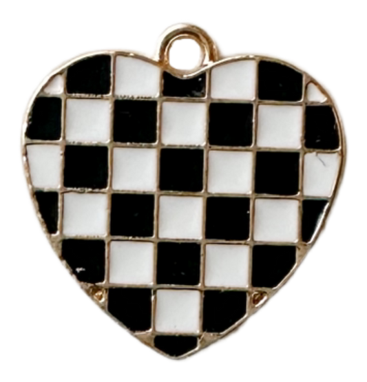 Black and white checkered heart charm