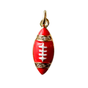 Gold with red enamel football charm team colors with crystal accent