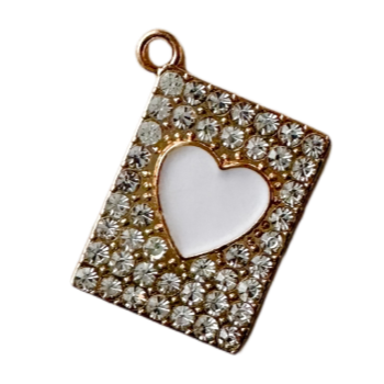 Gold micro pave note book charm with white heart