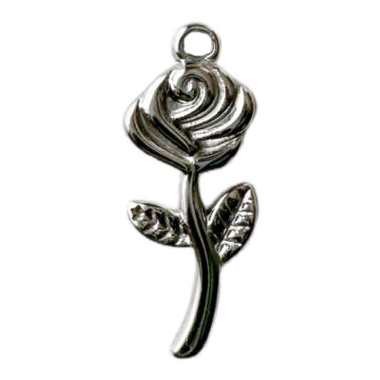 Silver Stemmed Rose Charm