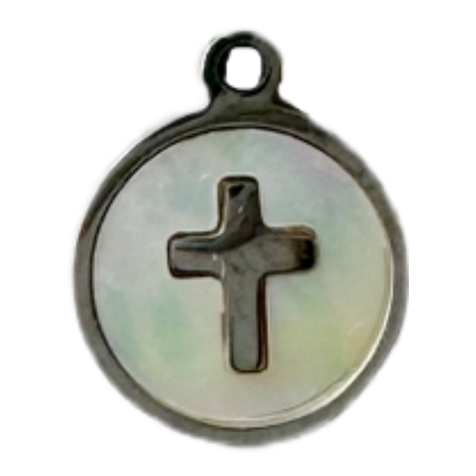 Mother of Pearl Cross Charm (Silver)