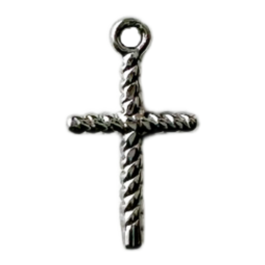 Twisted Rope Cross Charm (Silver)
