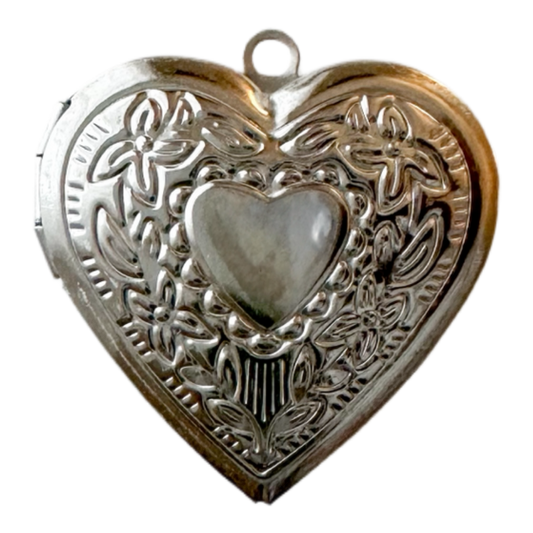 Vintage Floral Heart Locket Charm (Silver)