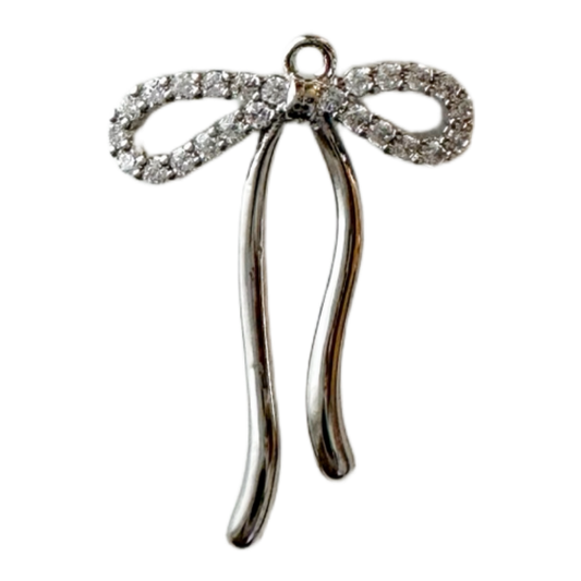 Crystal Ribbon Bow Charm (Silver)
