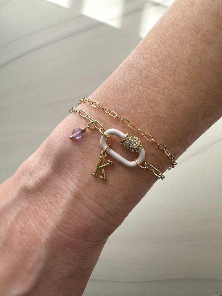 purple charm bracelet with initial