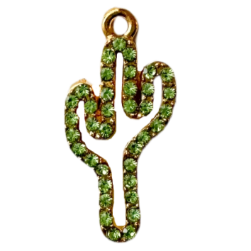 gold and green rhinestone cactus charm