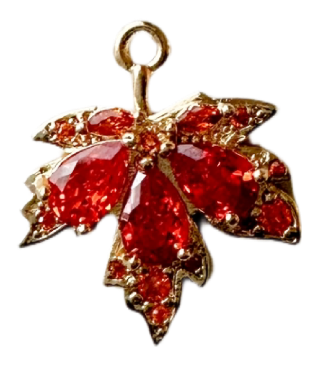 Red gold rhinestone maple leaf charm