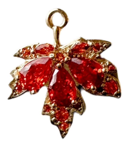 Red gold rhinestone maple leaf charm