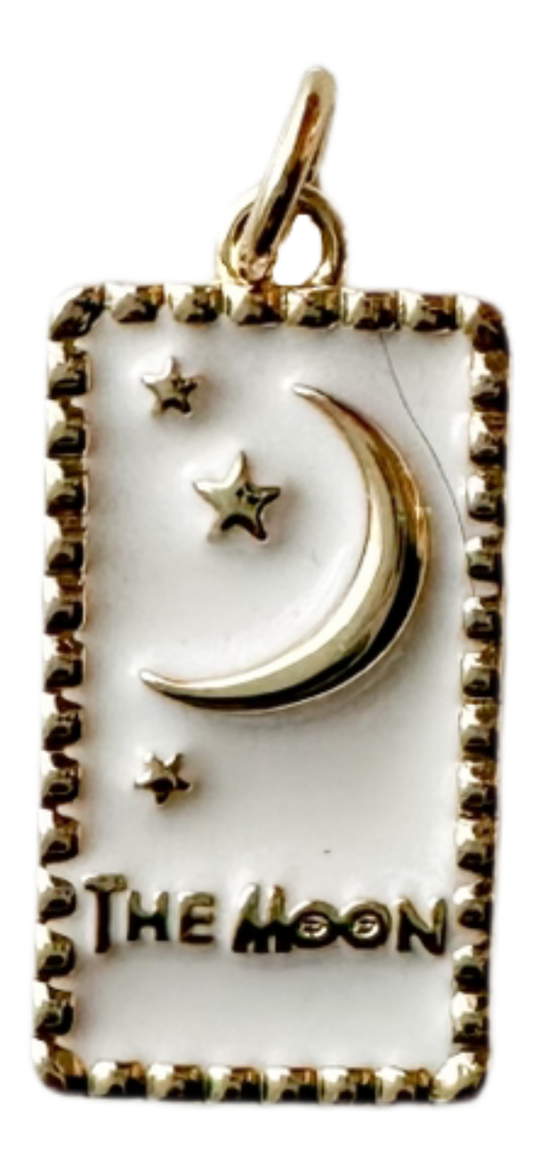 The Moon tarot with white enamel background charm