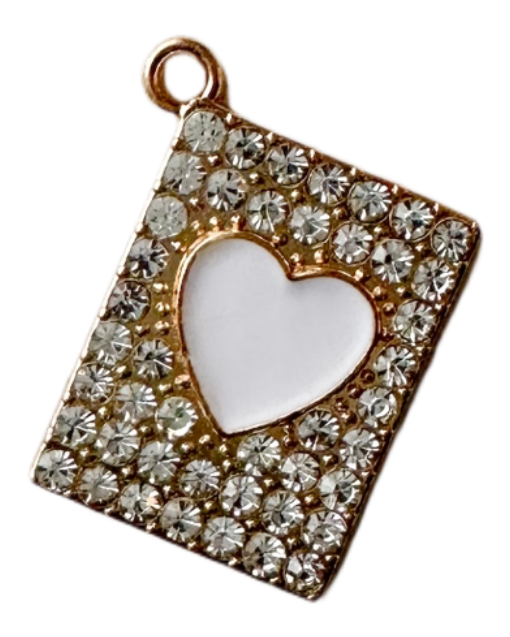 Sparkly book charm with white enamel heart