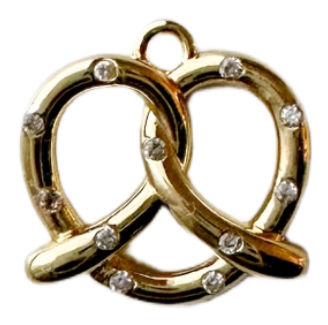 Gold pretzel charm with sparkly salt