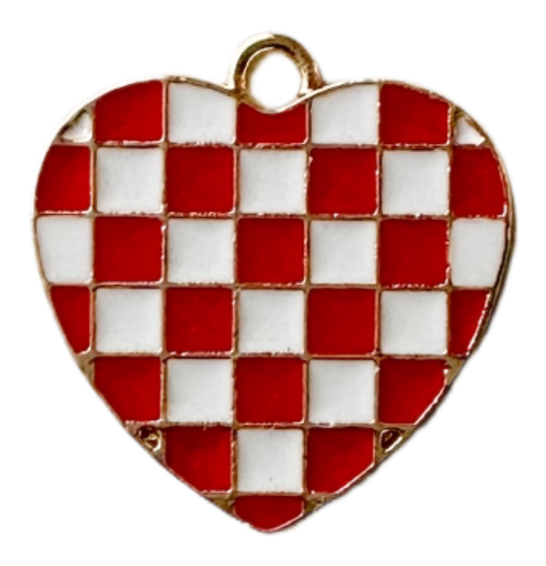 Red and white checkered heart charm