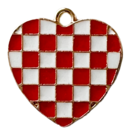 Red and white checkered heart charm