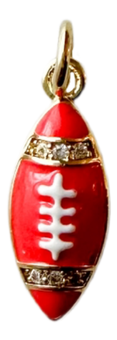 Red and gold football charm with white