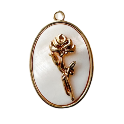 18k gold plated rose charm with mother of pearl shell background