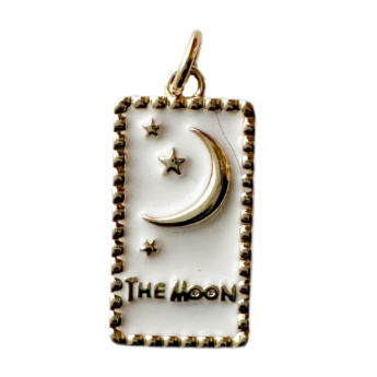 Gold The Moon tarot card with white background charm