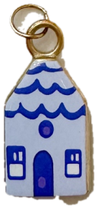 Blue and white enamel cottage house charm with gold trim
