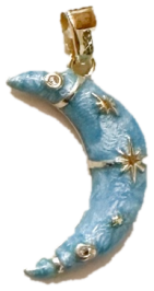 Blue enamel crescent moon charm with gold stars