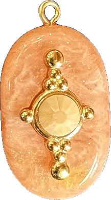 Coral Stone Cross Oval Charm