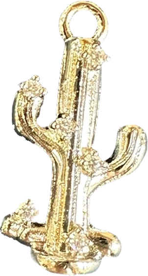 Gold potted cactus charm with crystal flowers
