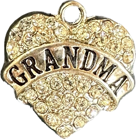 Silver crystal heart charm with GRANDMA banner
