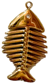 Gold fish bones skeleton charm with crystal eye