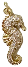 Gold seahorse charm with pave crystals