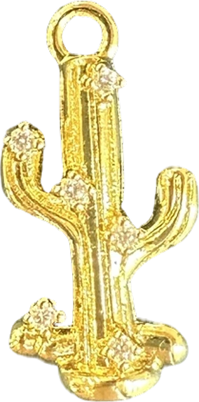 Gold saguaro cactus charm with crystal accents
