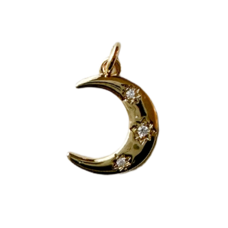 golden crescent moon charm with sparkly stars