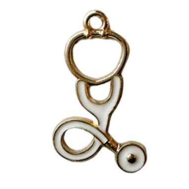 Gold plated with white enamel stethoscope charm for nurse, doctor, or other medical emergency responder professional