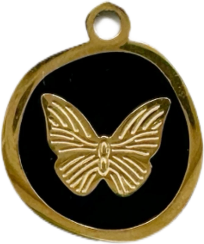 Black Enamel Butterfly Coin Charm