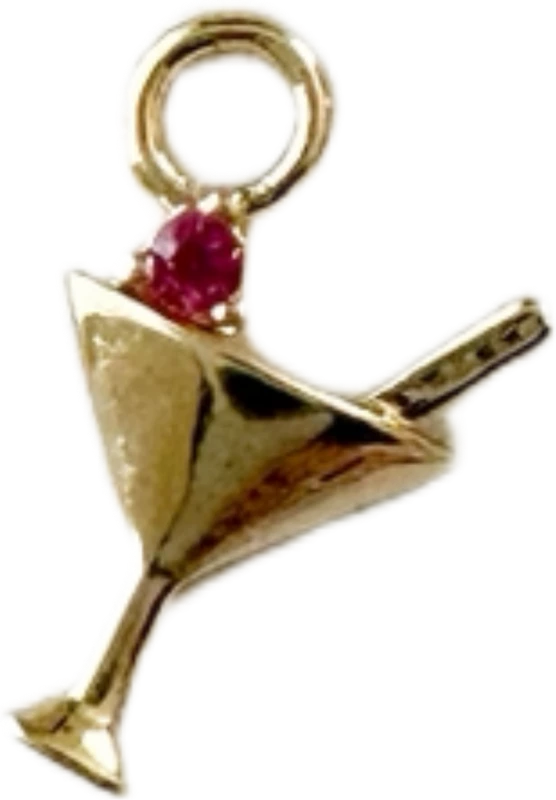 Gold Martini Glass Charm with Pink Stone